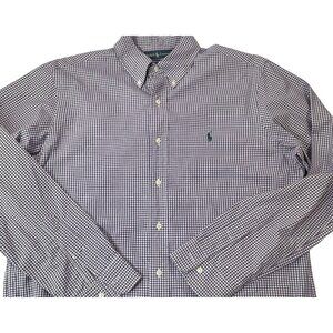 Ralph Lauren Mens Button Down Shirt Purple White Check Long Sleeve Logo Preppy L